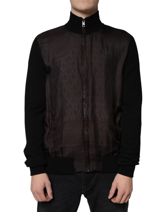 Dolce &amp; Gabbana Chaqueta bomber negra con monograma y cremallera completa