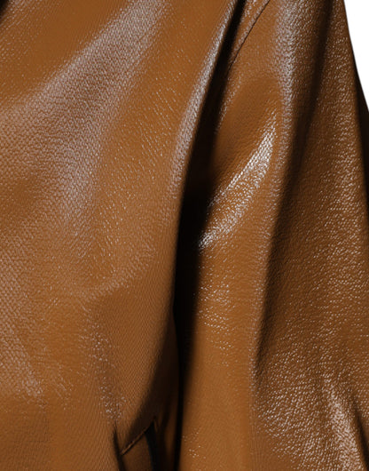 Dolce &amp; Gabbana Chaqueta bomber de hombre con cremallera completa de cuero marrón