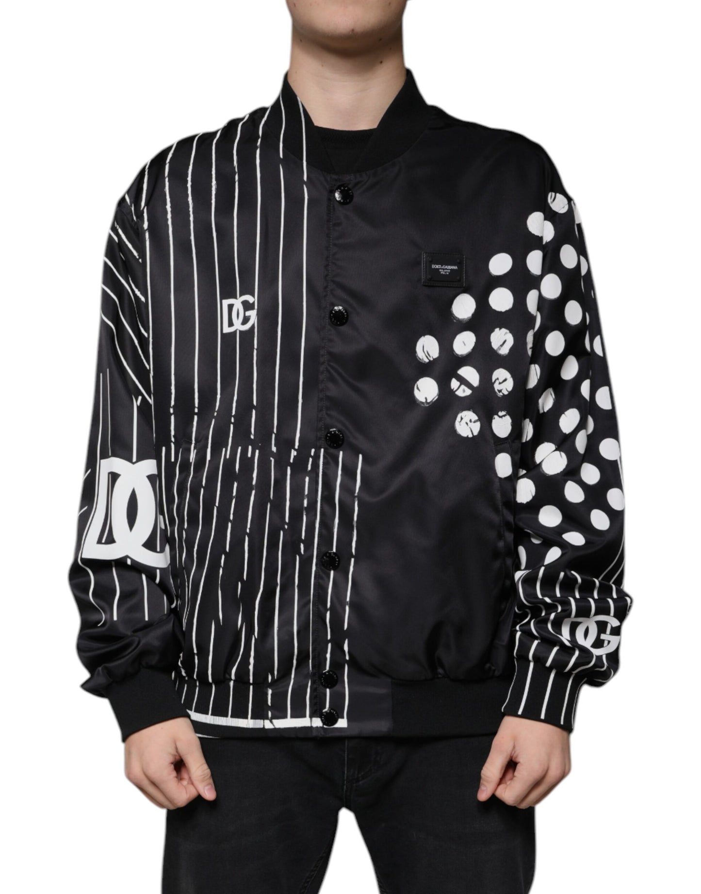 Dolce &amp; Gabbana Cazadora bomber de nailon con rayas y lunares negros