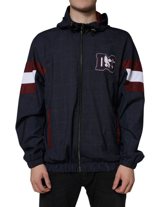 Dolce &amp; Gabbana Chaqueta bomber de hombre con capucha y cremallera completa con logo azul