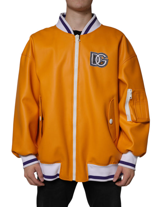 Dolce &amp; Gabbana Chaqueta bomber de punto con cremallera completa en color naranja y blanco