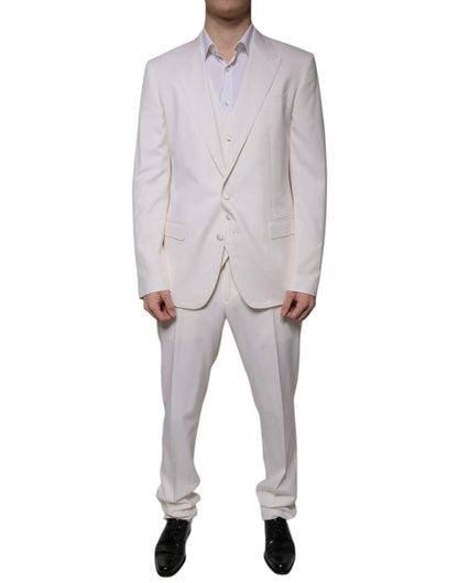 Dolce &amp; Gabbana Traje formal ajustado de 3 piezas de seda y lana blanca