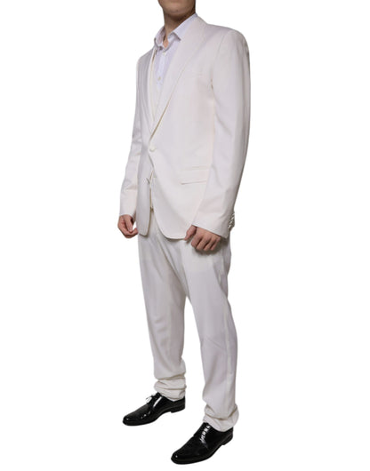 Dolce &amp; Gabbana Traje formal ajustado de 3 piezas de seda y lana blanca