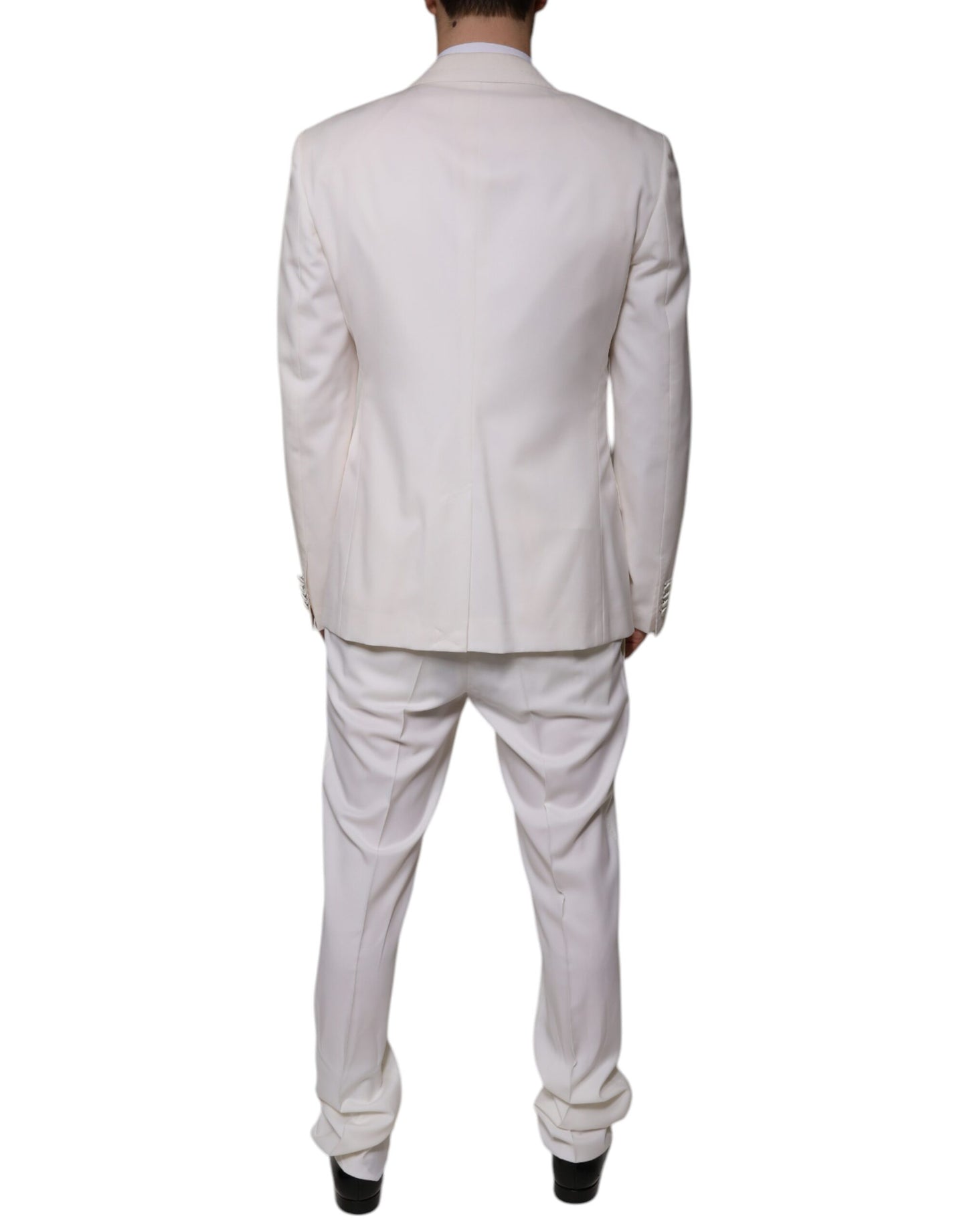 Dolce &amp; Gabbana Traje formal ajustado de 3 piezas de seda y lana blanca