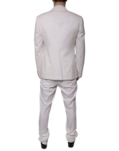Dolce &amp; Gabbana Traje formal ajustado de 3 piezas de seda y lana blanca