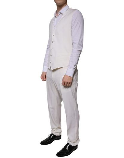 Dolce &amp; Gabbana Traje formal ajustado de 3 piezas de seda y lana blanca