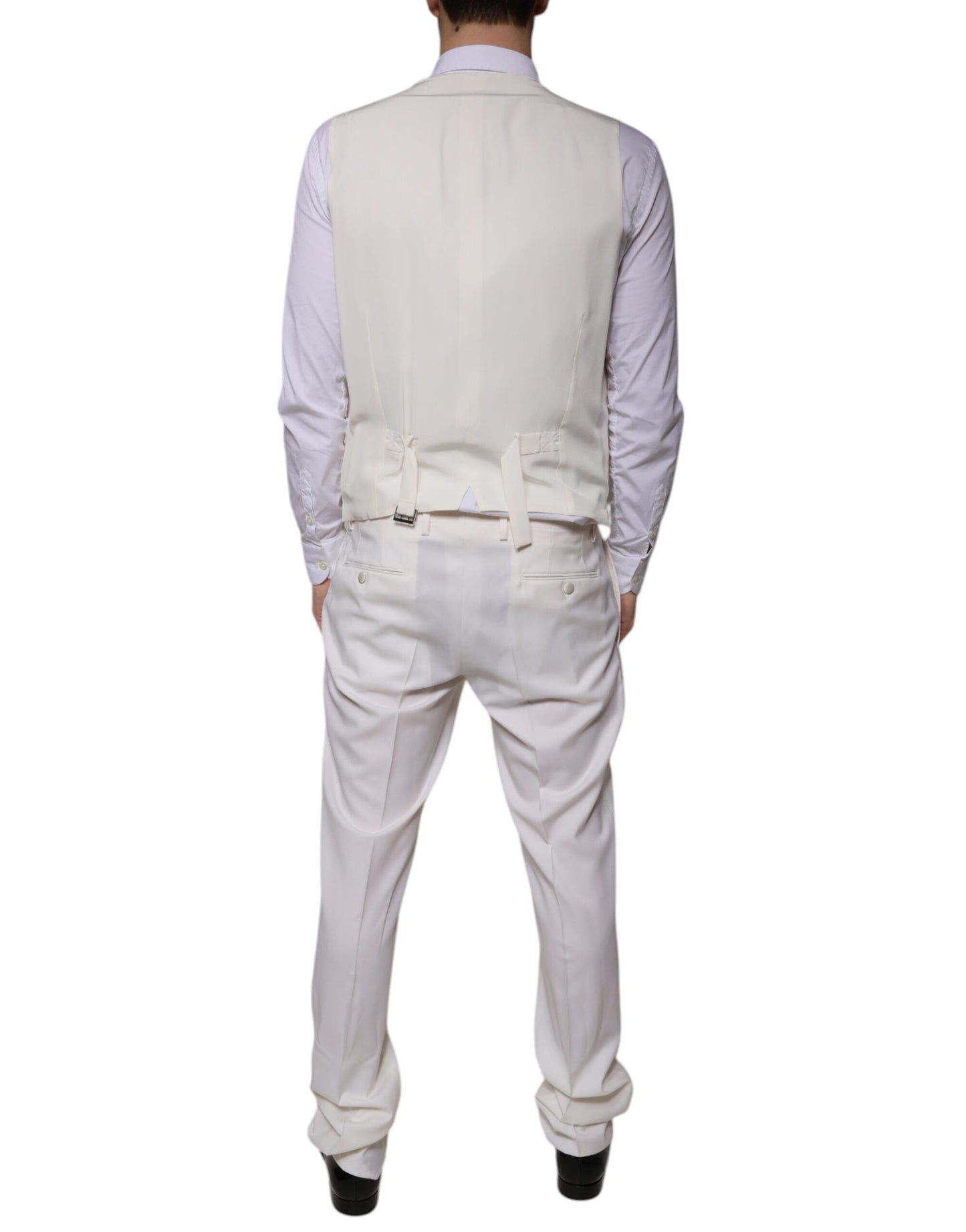 Dolce &amp; Gabbana Traje formal ajustado de 3 piezas de seda y lana blanca