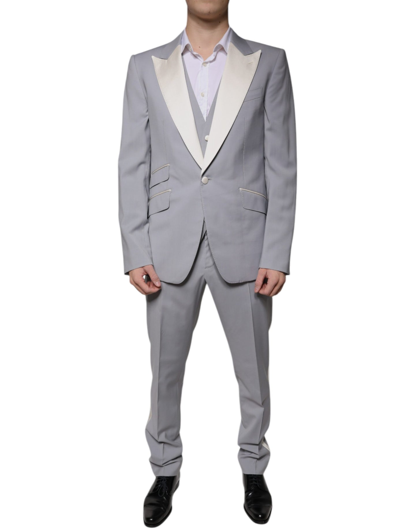 Dolce &amp; Gabbana Traje formal de corte entallado de lana gris de 3 piezas