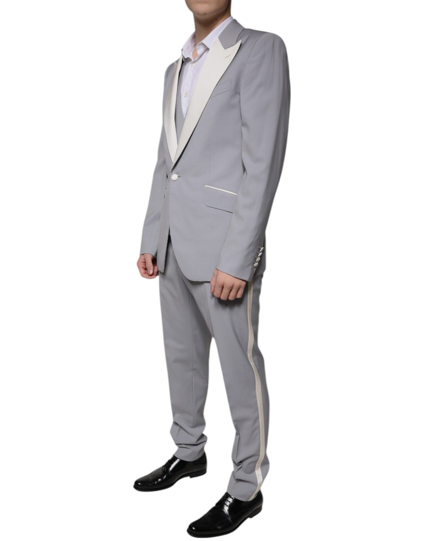 Dolce &amp; Gabbana Traje formal de corte entallado de lana gris de 3 piezas
