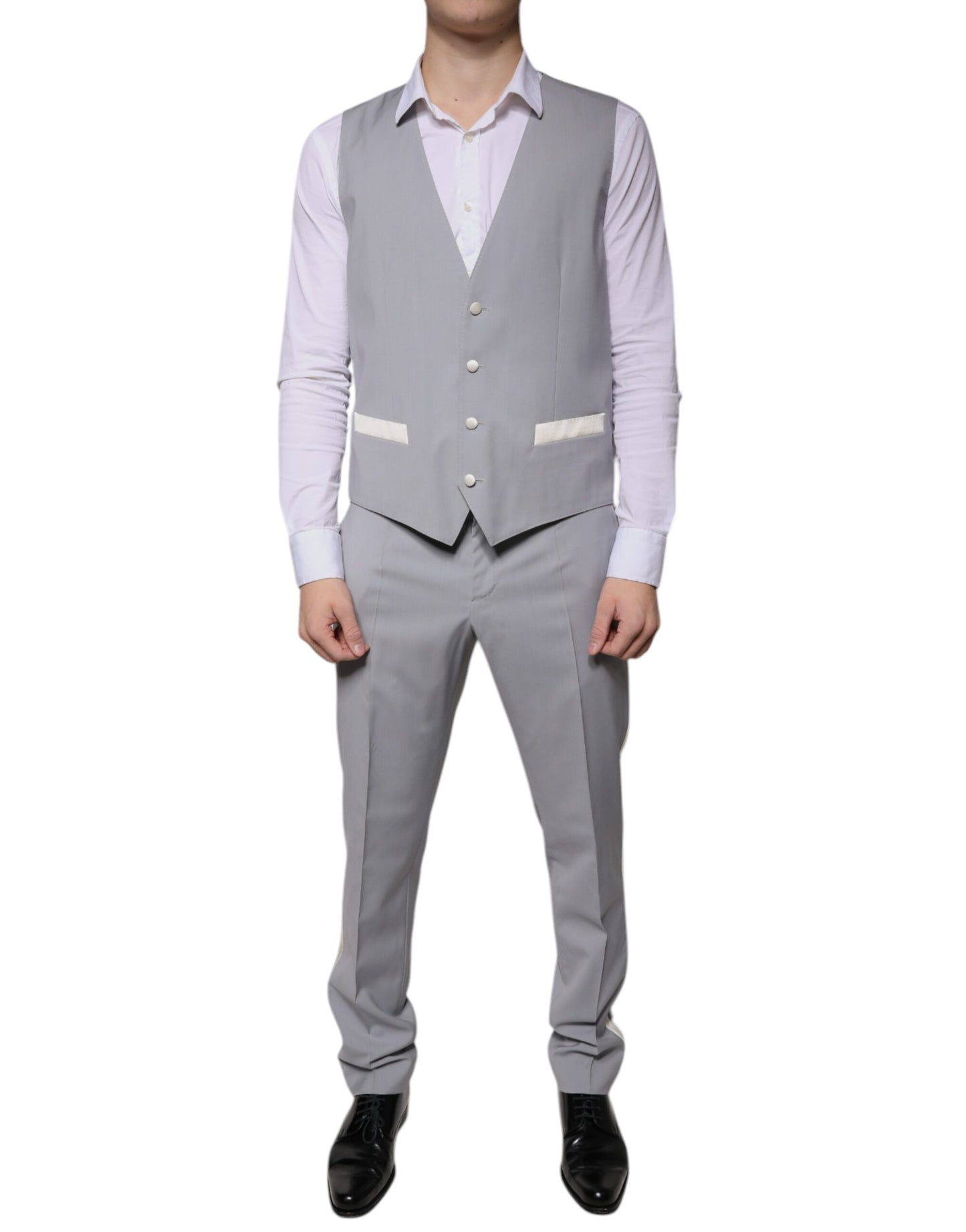 Dolce &amp; Gabbana Traje formal de corte entallado de lana gris de 3 piezas
