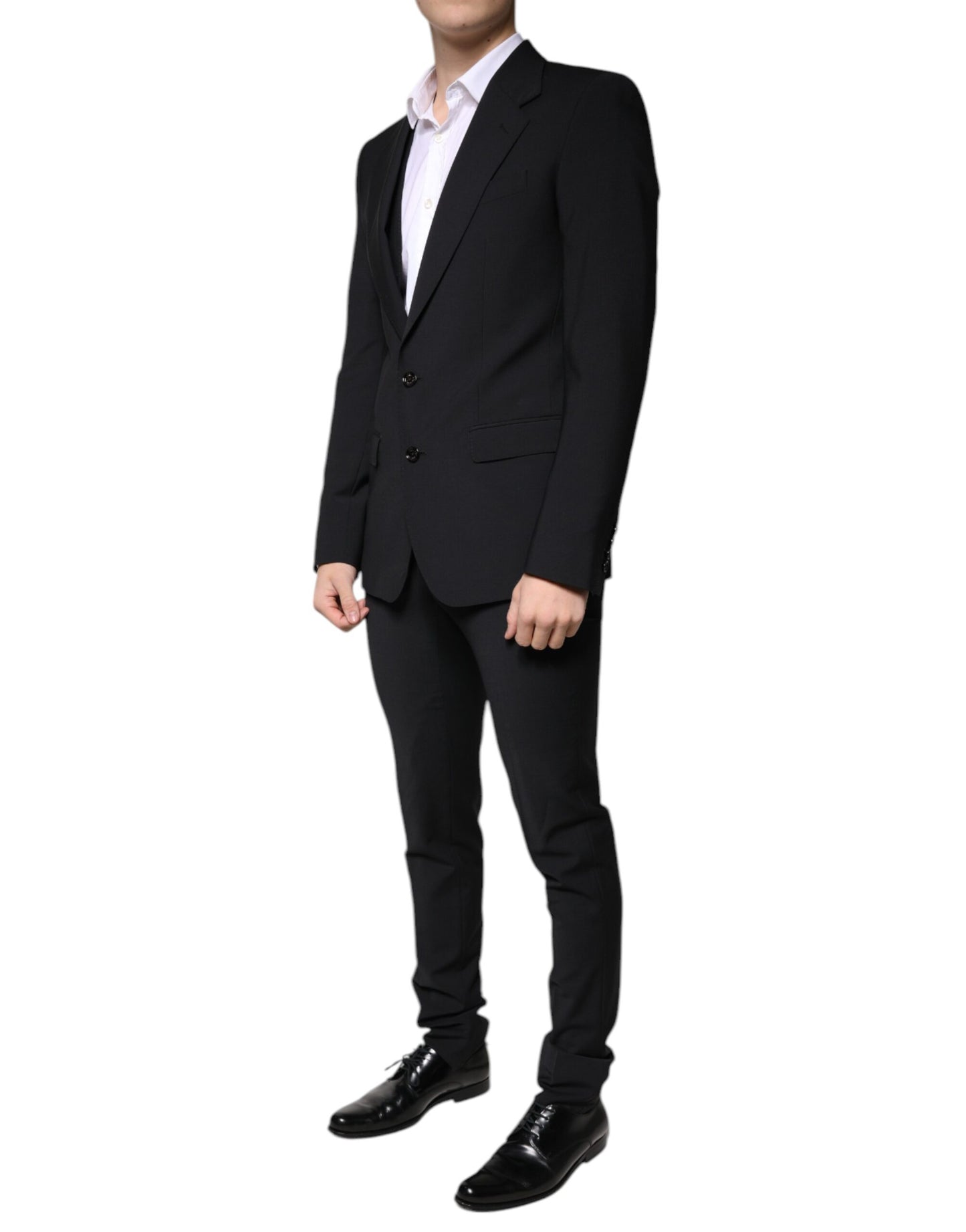 Dolce &amp; Gabbana Traje formal de hombre de corte slim de lana negra de 3 piezas