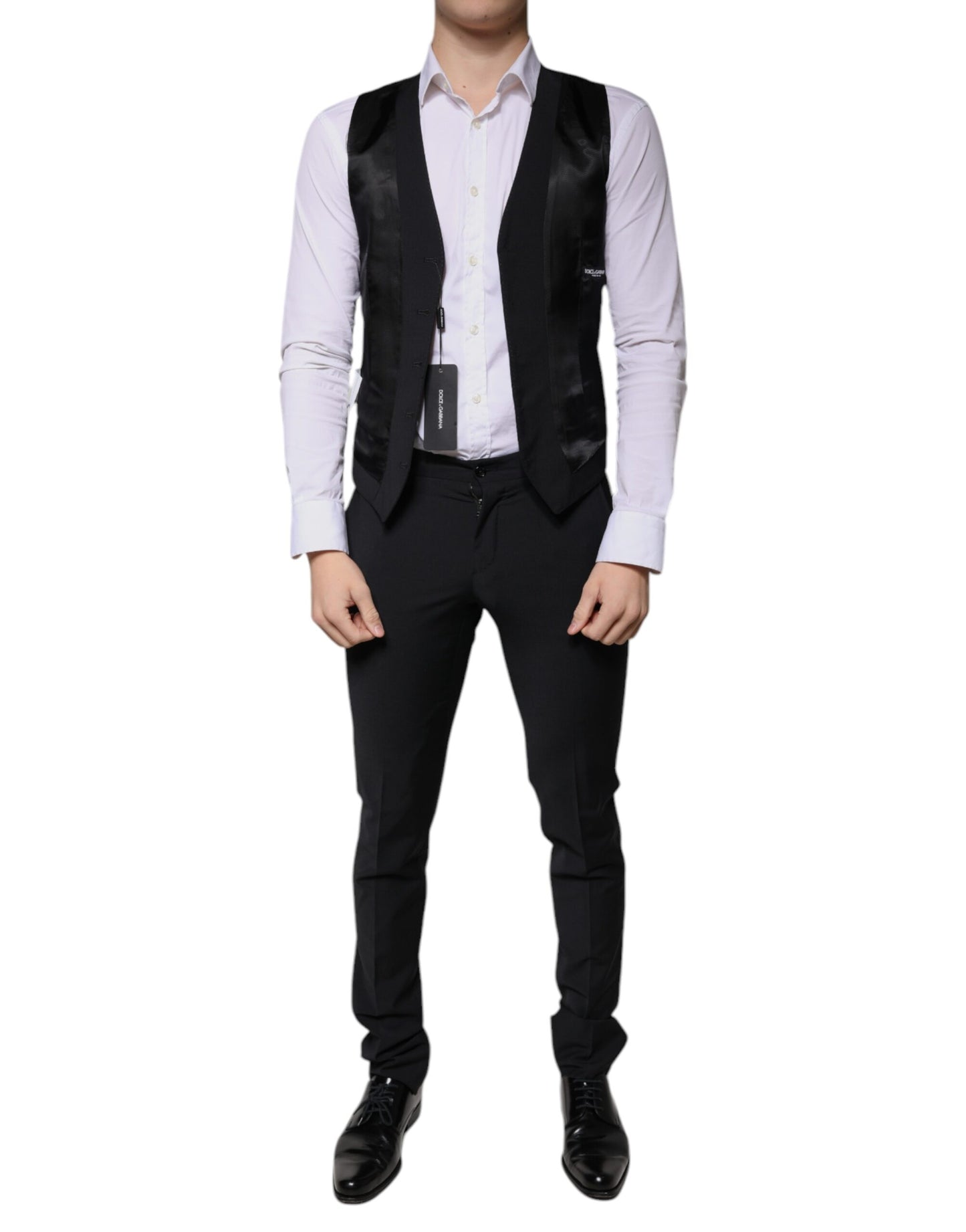 Dolce &amp; Gabbana Traje formal de hombre de corte slim de lana negra de 3 piezas