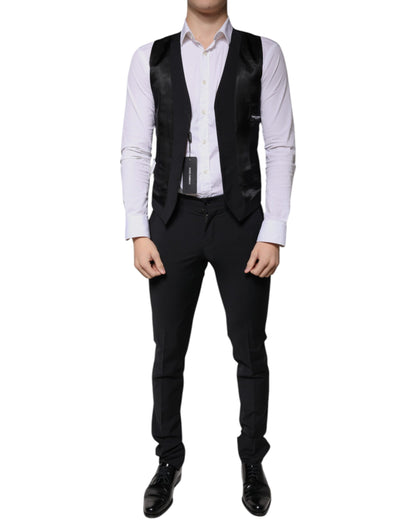 Dolce &amp; Gabbana Traje formal de hombre de corte slim de lana negra de 3 piezas
