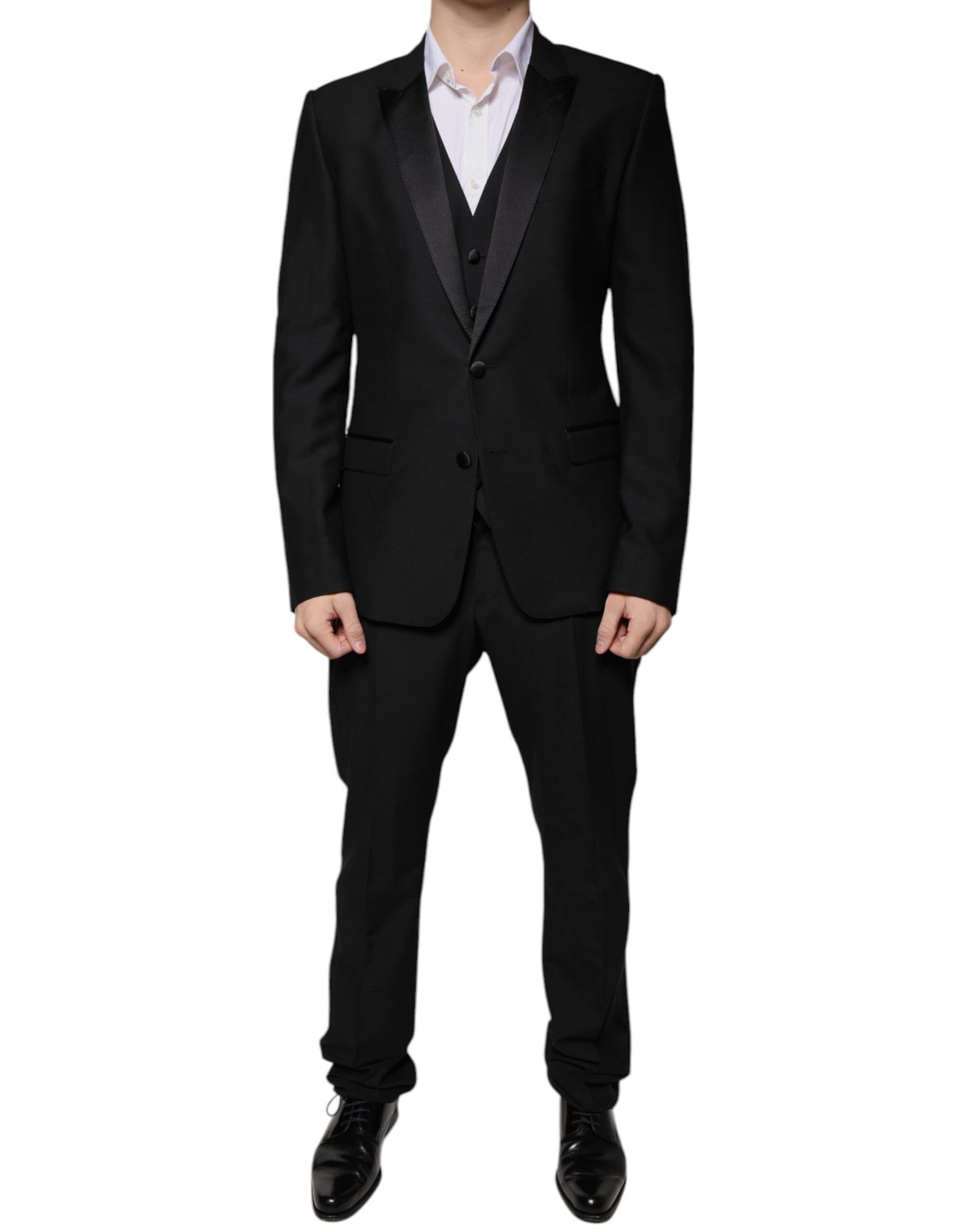 Dolce &amp; Gabbana Traje formal de corte entallado de lana negra de 3 piezas