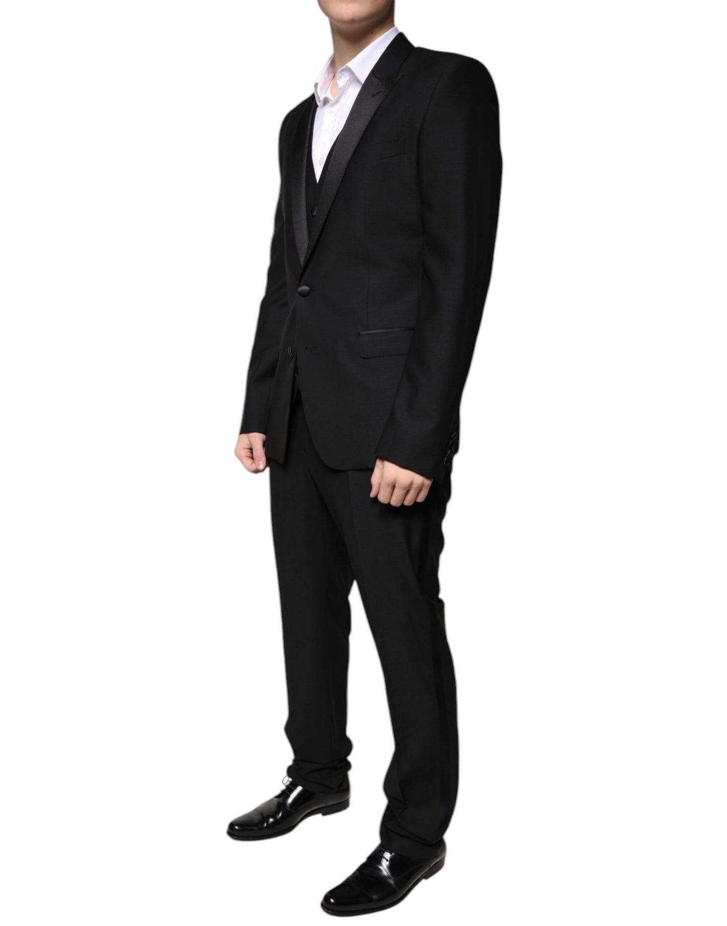 Dolce &amp; Gabbana Traje formal de corte entallado de lana negra de 3 piezas