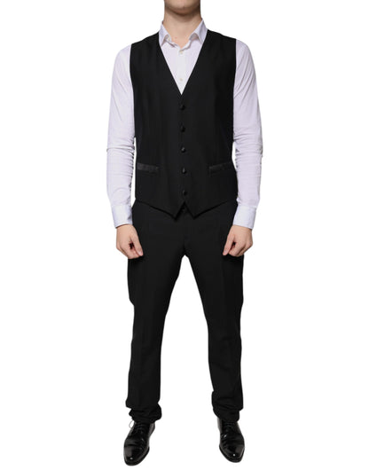 Dolce &amp; Gabbana Traje formal de corte entallado de lana negra de 3 piezas