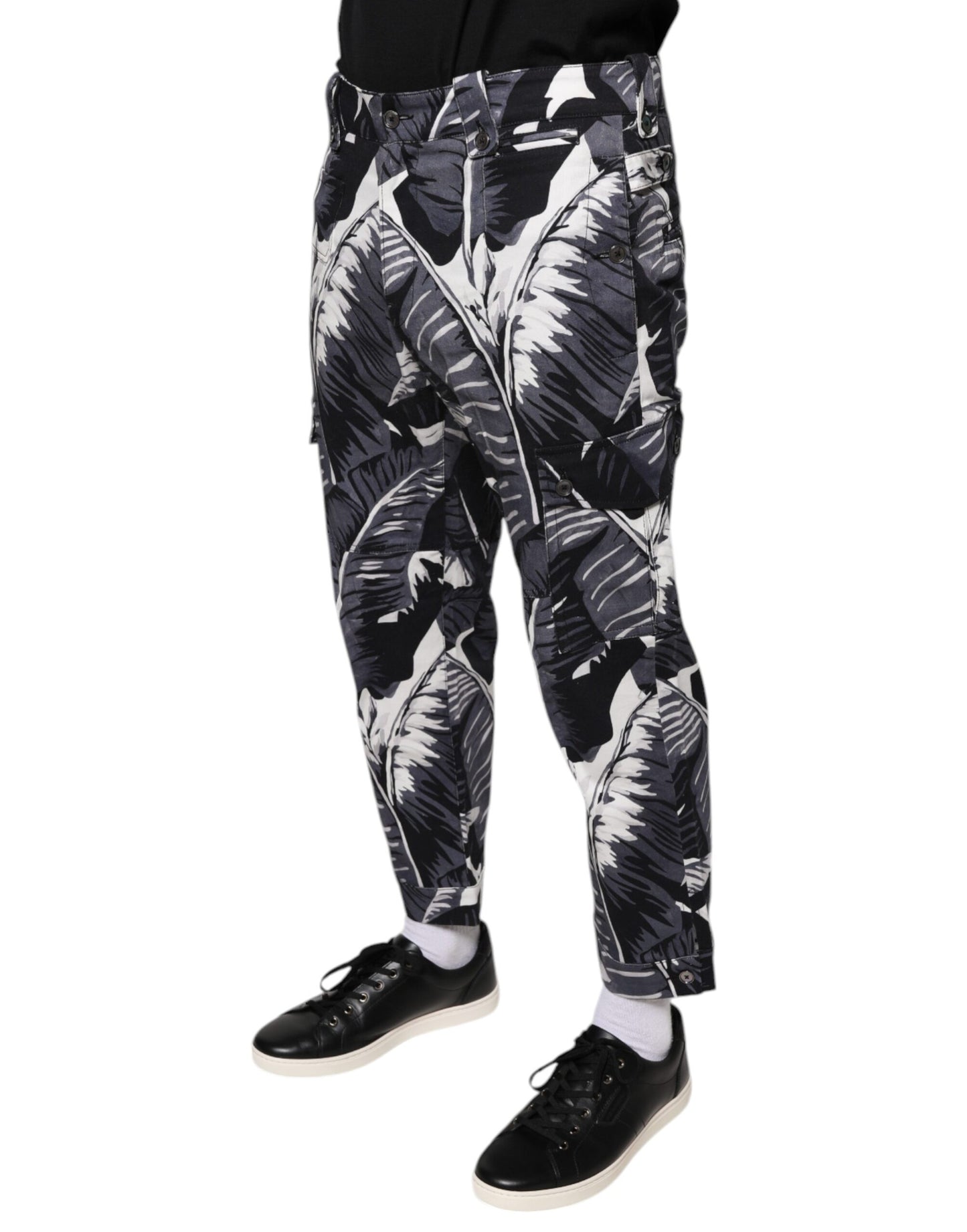 Dolce &amp; Gabbana Gray Banana Leaf Cotton Stretch Capri Pants
