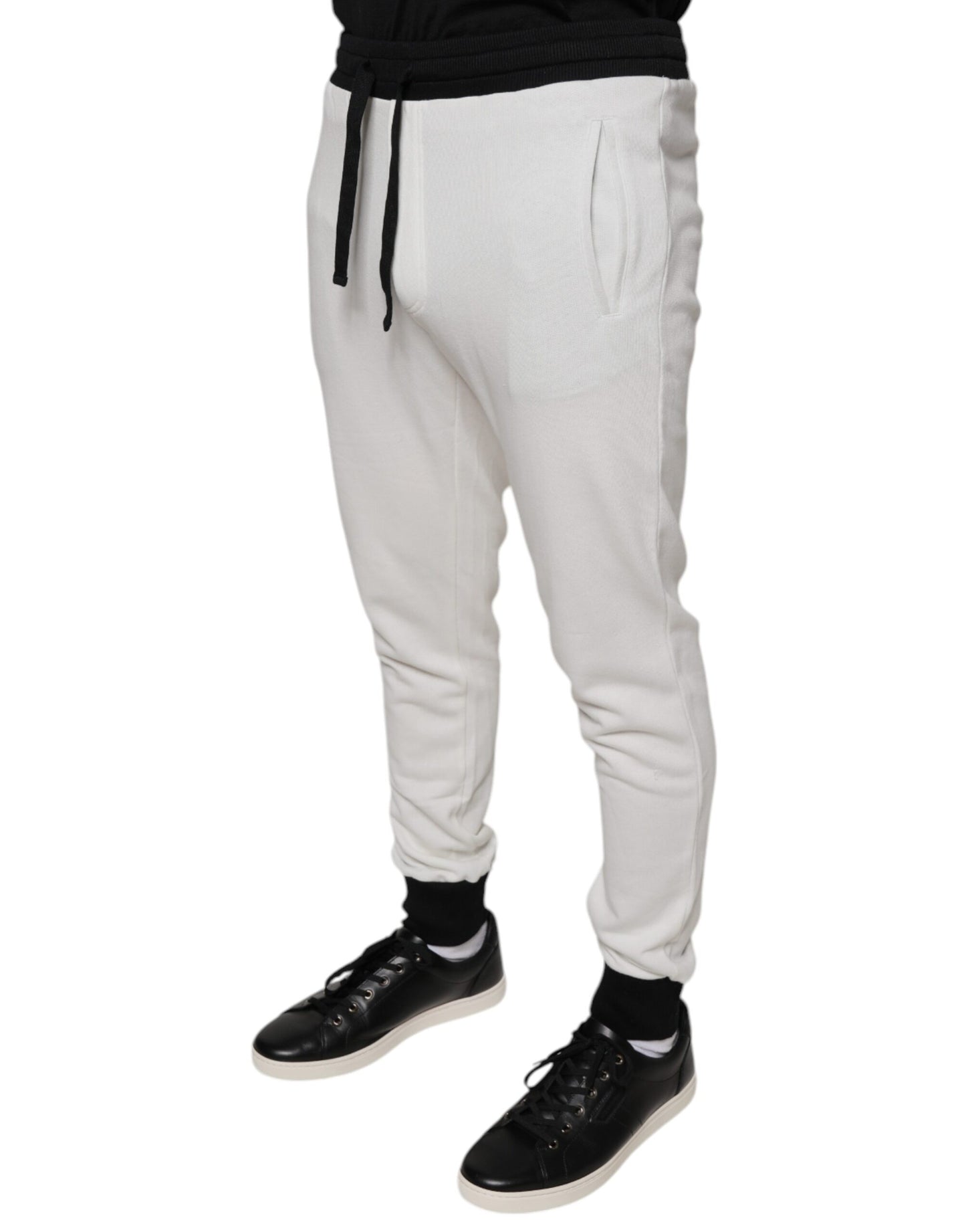Dolce &amp; Gabbana White Cotton Slim Men Jogger Sweatpants Pants