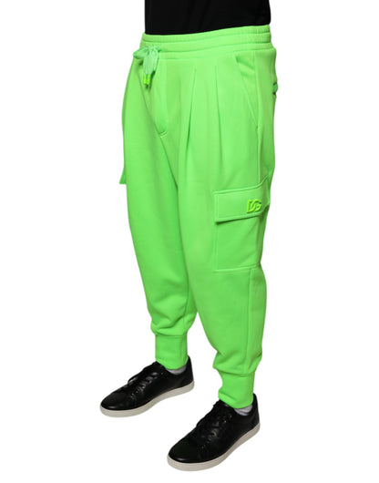 Dolce &amp; Gabbana Neon Green Polyester Cargo Jogger Sweatpants Pants