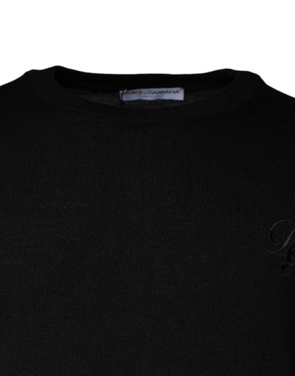 Dolce &amp; Gabbana Black Wool Knit Crew Neck Pullover Sweater