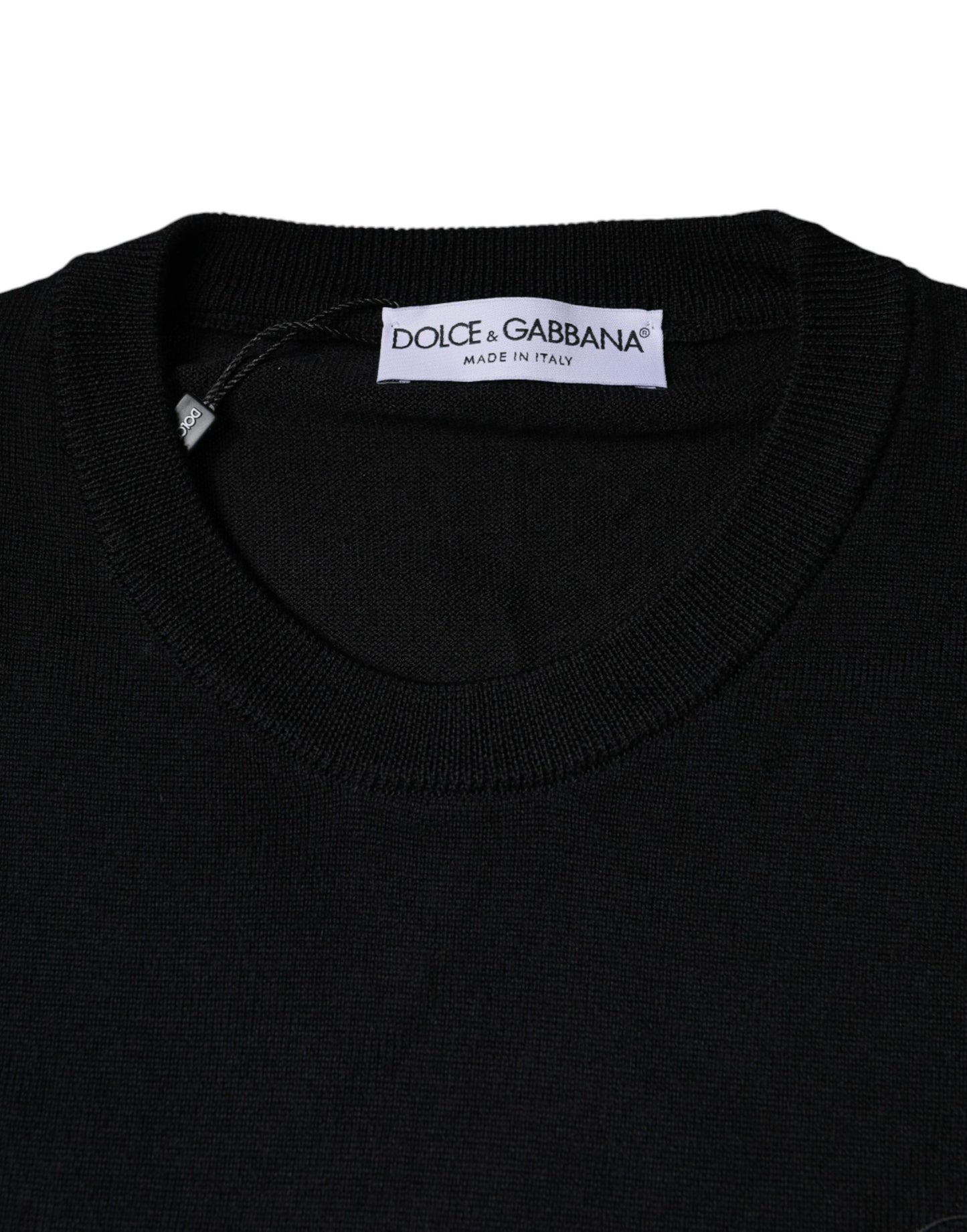Dolce &amp; Gabbana Black Wool Knit Crew Neck Pullover Sweater