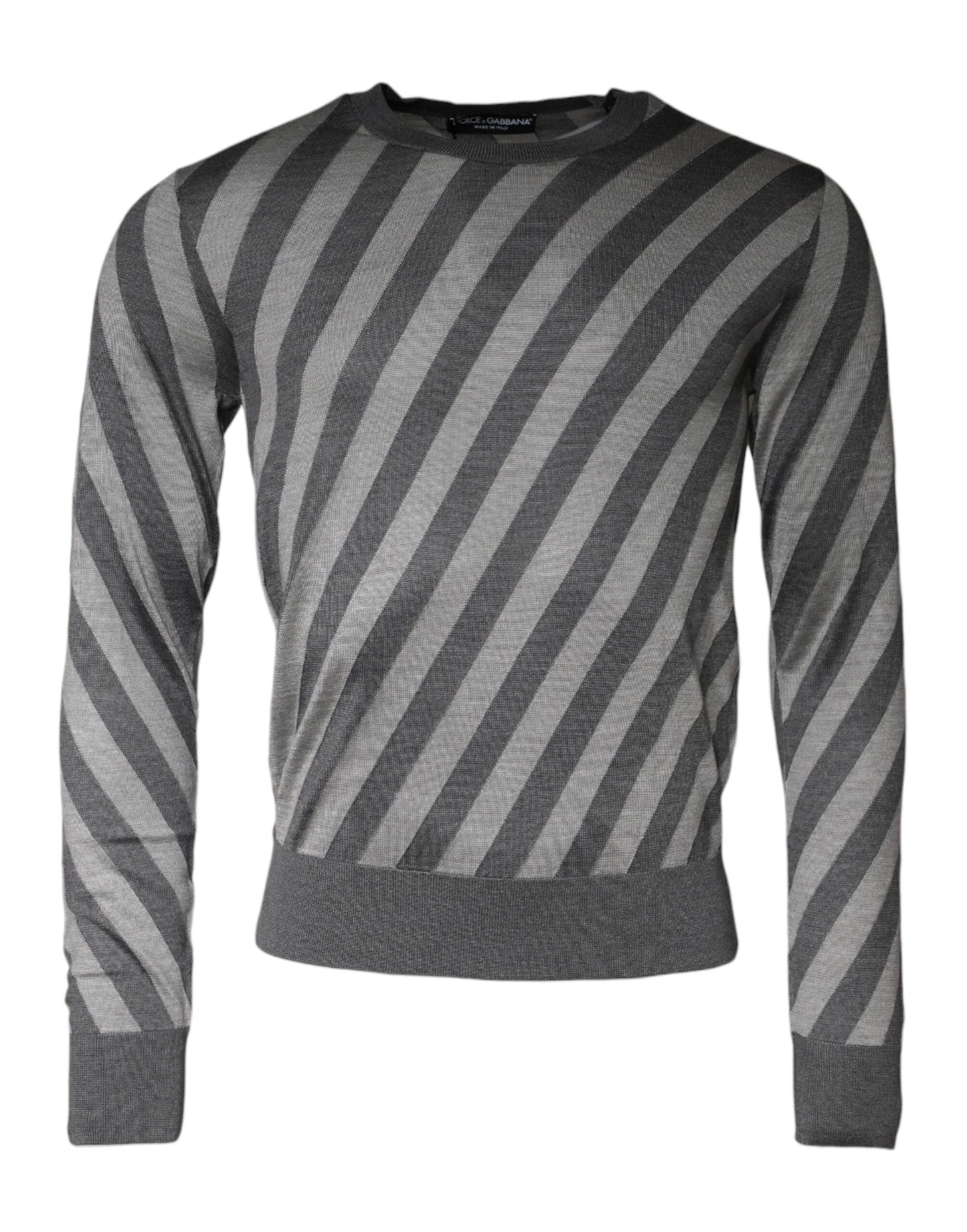 Dolce &amp; Gabbana Gray Stripes Long Sleeve Round Neck Pullover Sweater