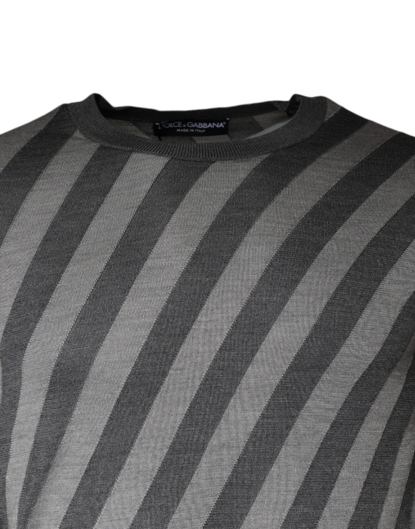 Dolce &amp; Gabbana Gray Stripes Long Sleeve Round Neck Pullover Sweater