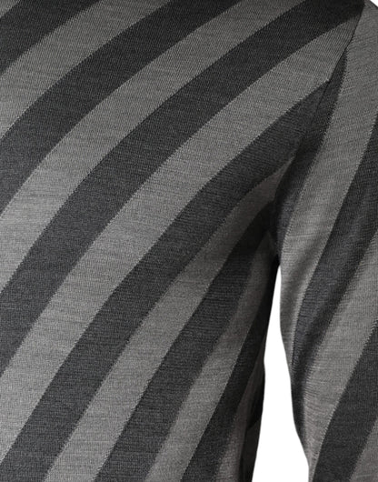 Dolce &amp; Gabbana Gray Stripes Long Sleeve Round Neck Pullover Sweater