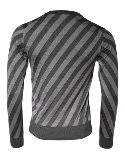 Dolce &amp; Gabbana Gray Stripes Long Sleeve Round Neck Pullover Sweater