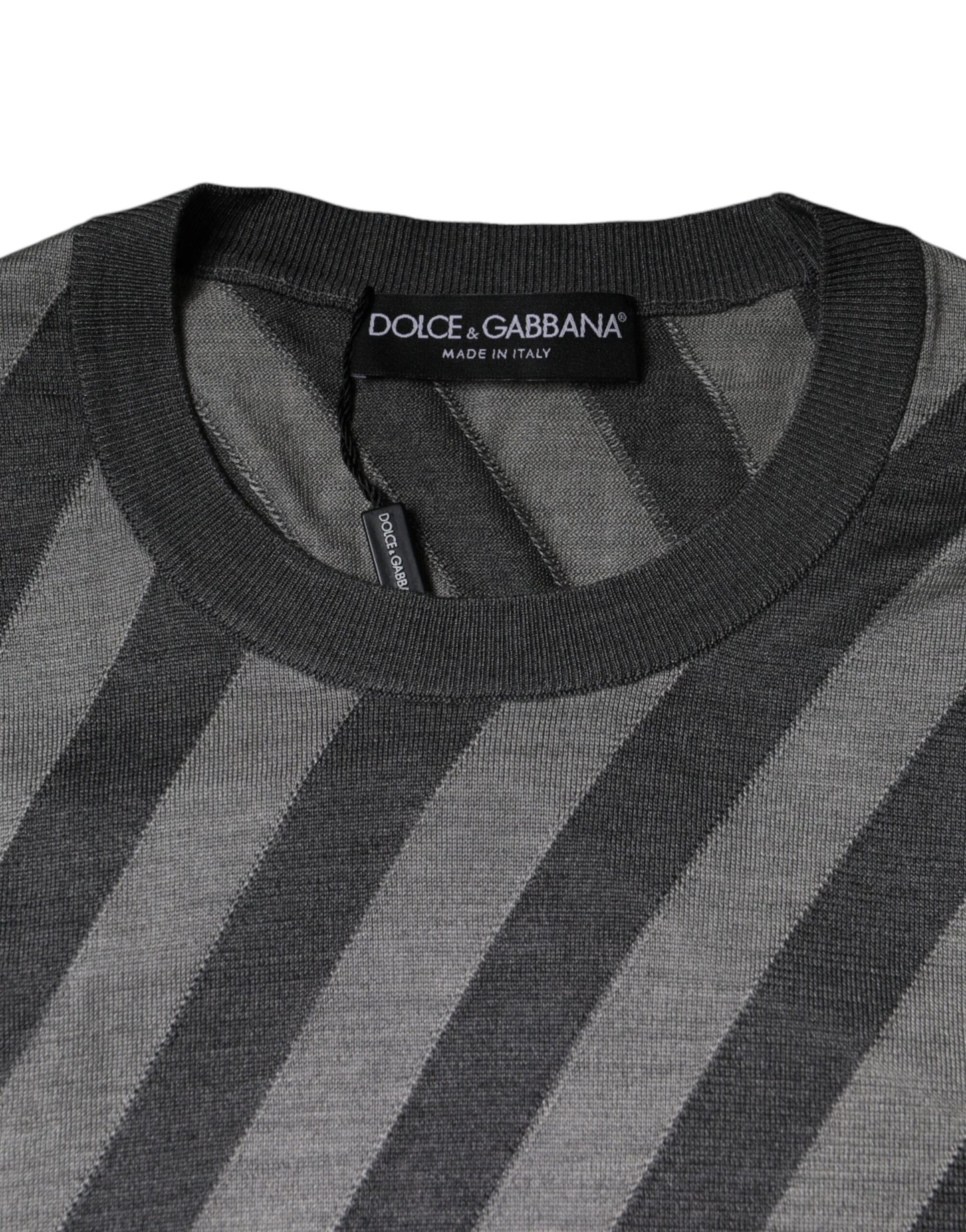 Dolce &amp; Gabbana Gray Stripes Long Sleeve Round Neck Pullover Sweater
