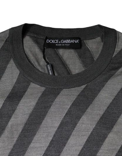 Dolce &amp; Gabbana Gray Stripes Long Sleeve Round Neck Pullover Sweater
