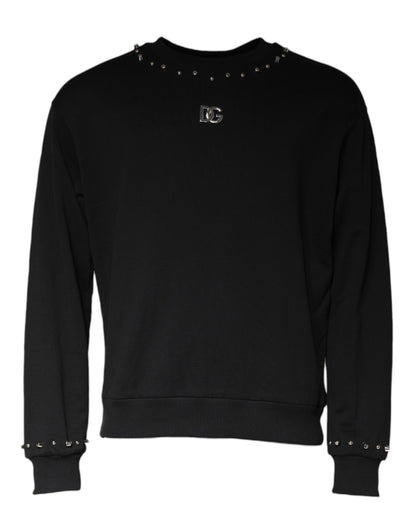 Dolce &amp; Gabbana Black Logo Stud Pullover Sweatshirt Sweater