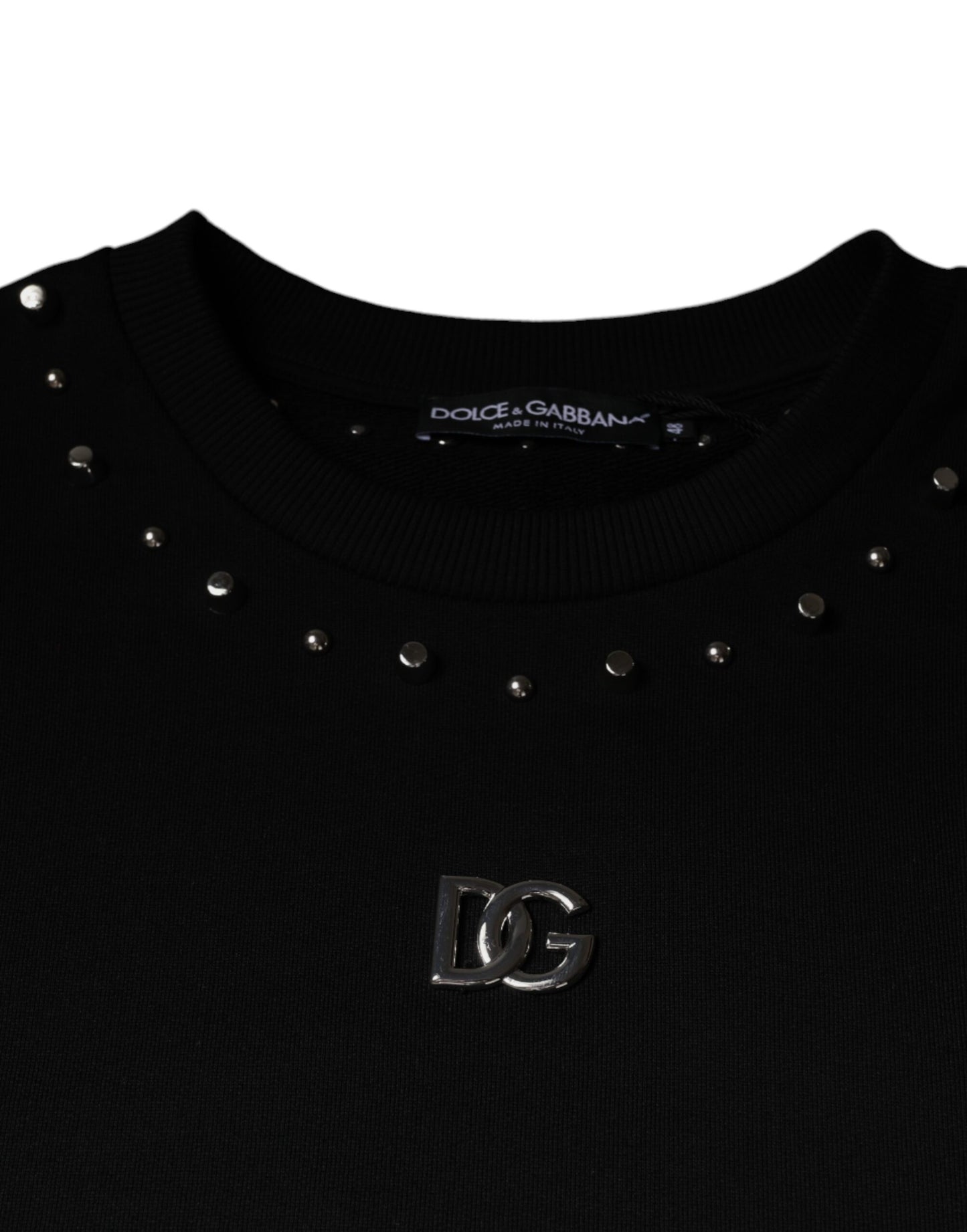 Dolce &amp; Gabbana Black Logo Stud Pullover Sweatshirt Sweater
