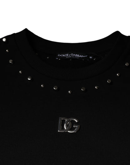 Dolce &amp; Gabbana Black Logo Stud Pullover Sweatshirt Sweater