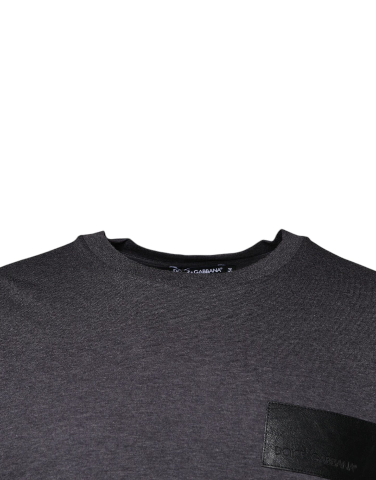 Dolce &amp; Gabbana Camiseta gris con cuello redondo y parche del logo en algodón