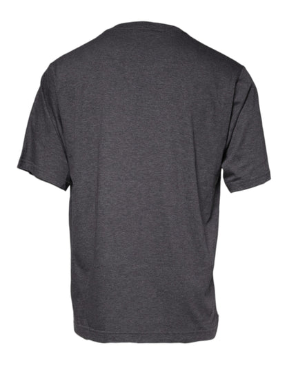 Dolce &amp; Gabbana Camiseta gris con cuello redondo y parche del logo en algodón