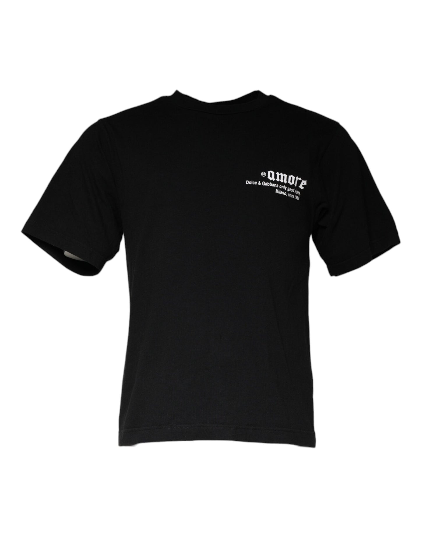 Dolce &amp; Gabbana Camiseta negra con cuello redondo y algodón con estampado Amore
