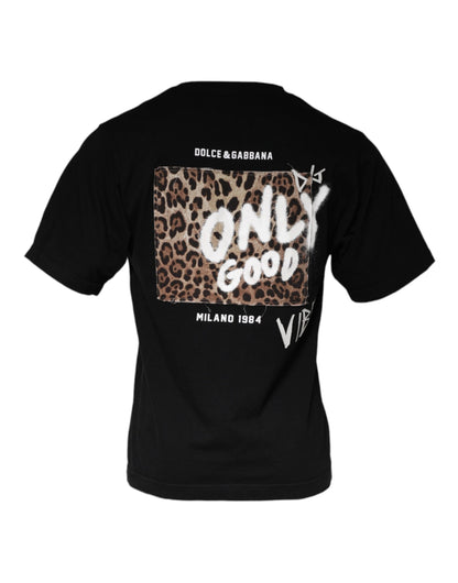 Dolce &amp; Gabbana Camiseta negra con cuello redondo y algodón con estampado Amore