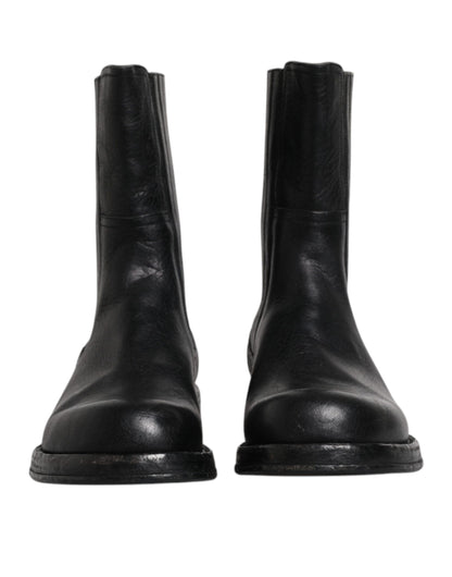 Dolce &amp; Gabbana Botas a media pantorrilla de cuero de caballo negro Zapatos