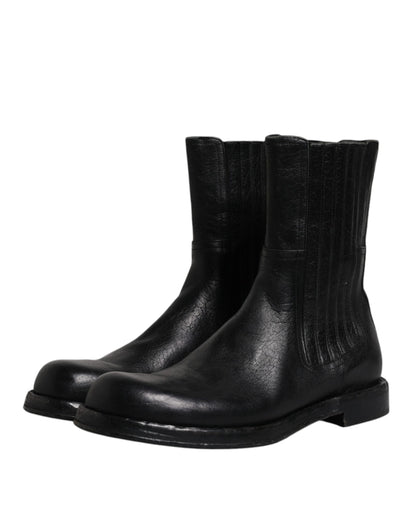 Dolce &amp; Gabbana Botas a media pantorrilla de cuero de caballo negro Zapatos