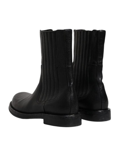 Dolce &amp; Gabbana Botas a media pantorrilla de cuero de caballo negro Zapatos