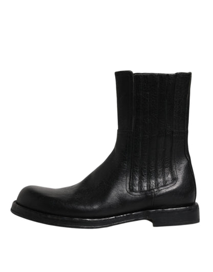 Dolce &amp; Gabbana Botas a media pantorrilla de cuero de caballo negro Zapatos