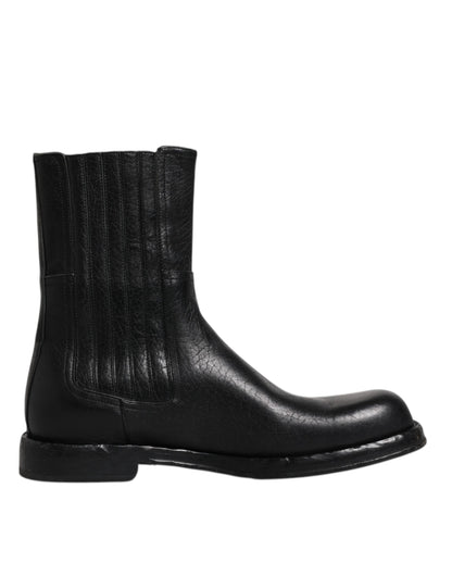 Dolce &amp; Gabbana Botas a media pantorrilla de cuero de caballo negro Zapatos