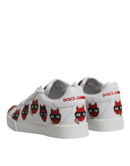 Dolce &amp; Gabbana Zapatillas Portofino Con Cara Del Diablo Blancas Zapatos