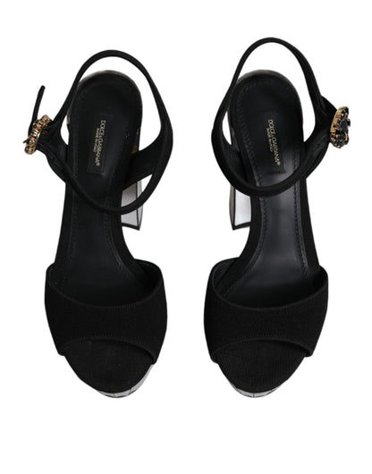 Dolce &amp; Gabbana Sandalias con plataforma y tacones de espejo negros Zapatos