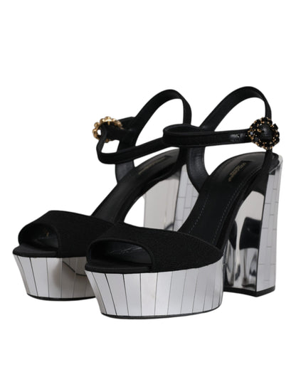 Dolce &amp; Gabbana Sandalias con plataforma y tacones de espejo negros Zapatos