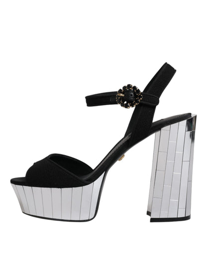 Dolce &amp; Gabbana Sandalias con plataforma y tacones de espejo negros Zapatos