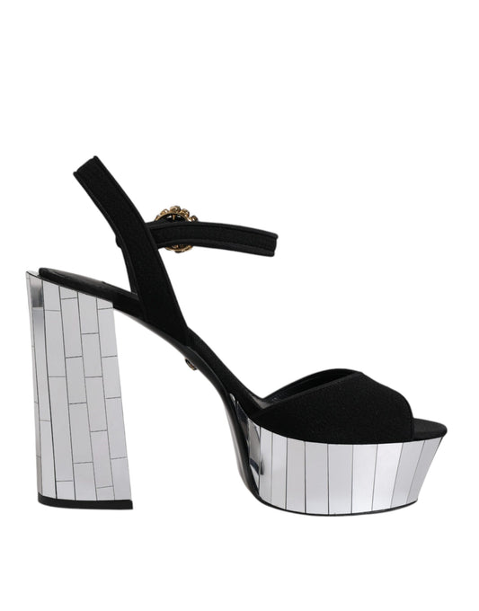 Dolce &amp; Gabbana Sandalias con plataforma y tacones de espejo negros Zapatos