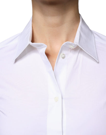 Dolce &amp; Gabbana Top camisero de manga larga con cuello de algodón blanco