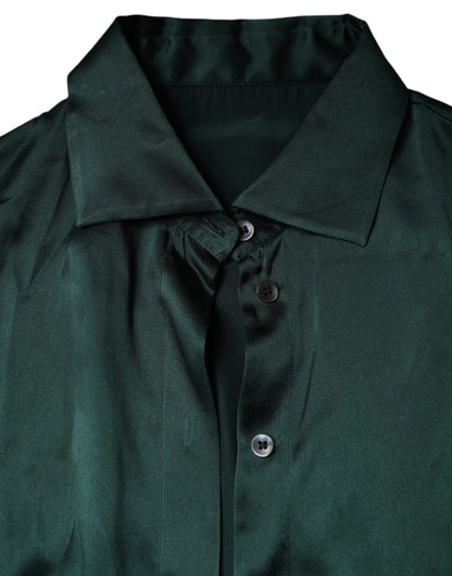 Dolce &amp; Gabbana Dark Green Silk Button Down Long Sleeves Blouse Top